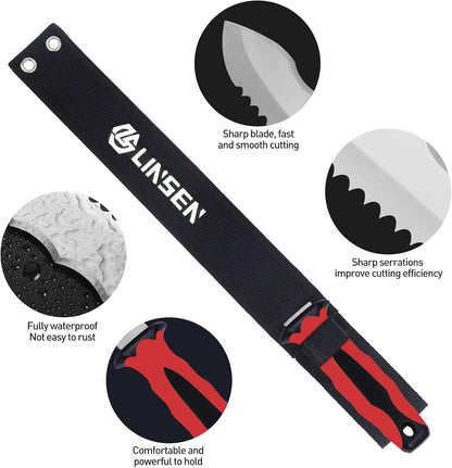 Stainless Steel Garden Knife with 11" Blade with New Handle, Double Side Utility Sod Cutter Lawn Repair Garden Knife with Nylon Sheath (YELLOW)
