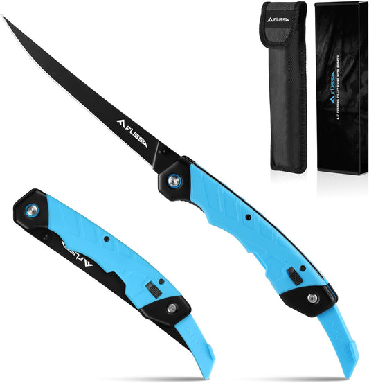 FLISSA 6.5" Folding Fillet Knife with Sheath, Fishing Knife, Razor Sharp & flexible Blade, Non-Slip Foldable Grips, Great for Fish Cleaning, Filleting, Deboning, Slicing