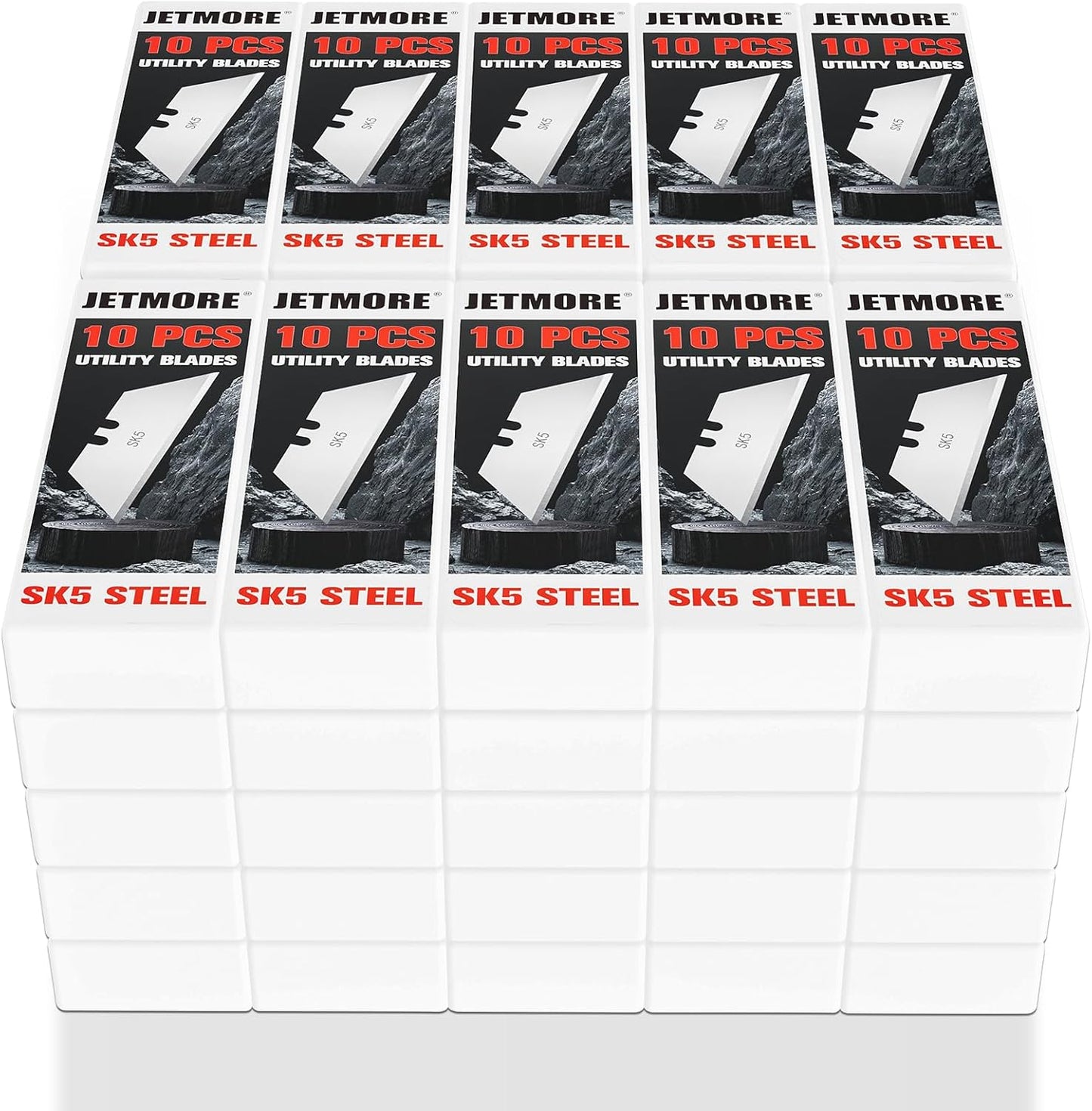 JETMORE 100 Pack Utility Knife Blades, SK5 Steel Box Cutter Blades, Standard Utility Blade Refills with Storage Box, Sharp Heavy Duty Razor Knife Blade Replacement for Box Cutter, Drywall