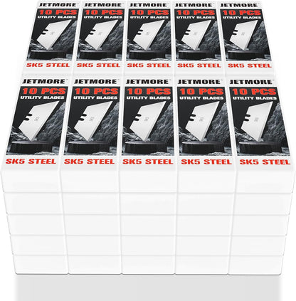 JETMORE 100 Pack Utility Knife Blades, SK5 Steel Box Cutter Blades, Standard Utility Blade Refills with Storage Box, Sharp Heavy Duty Razor Knife Blade Replacement for Box Cutter, Drywall