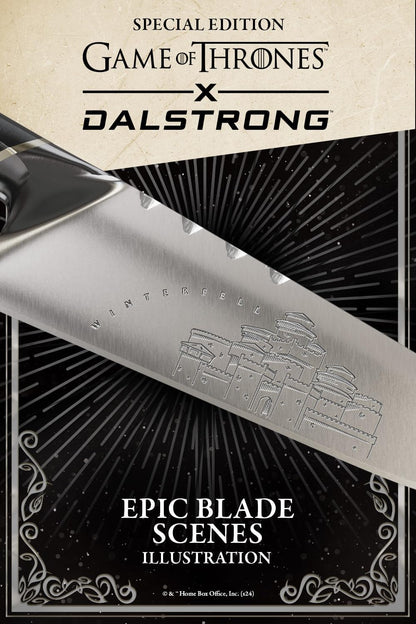 Dalstrong 8 inch Chef Knife- Game of Thrones™ Knife - House Lannister™ Edition - German Premium Steel Full Tang - Professional G10 Handle - Collection Item Toughbuilt Utility Knife- Leather Sheath