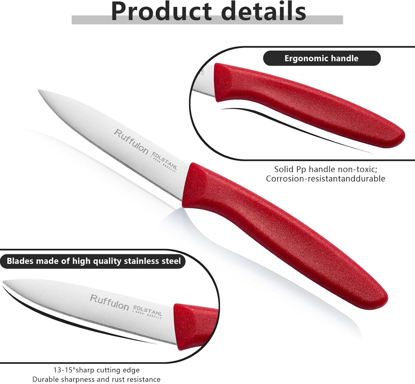 Paring Knife Fruit Knife Set (6 Pieces), Ultra Sharp Stainless Steel Vegetable and Fruit Knife with PP Plastic Ergonomic Handle for Cutting Fruits and Vegetables.Multi.
