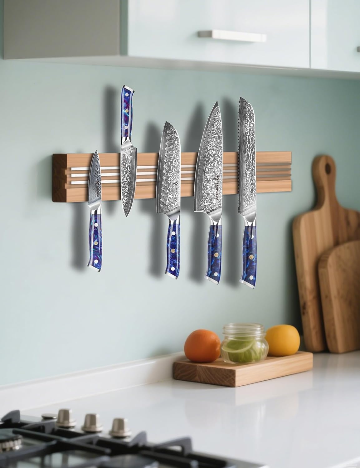 Steak Knives Set of 4, Ultra Sharp Non Serrated Kitchen Steak Knife 5 Inch - Damascus Steel & Resin Handle - Xuan Series (Sapphire Blue)