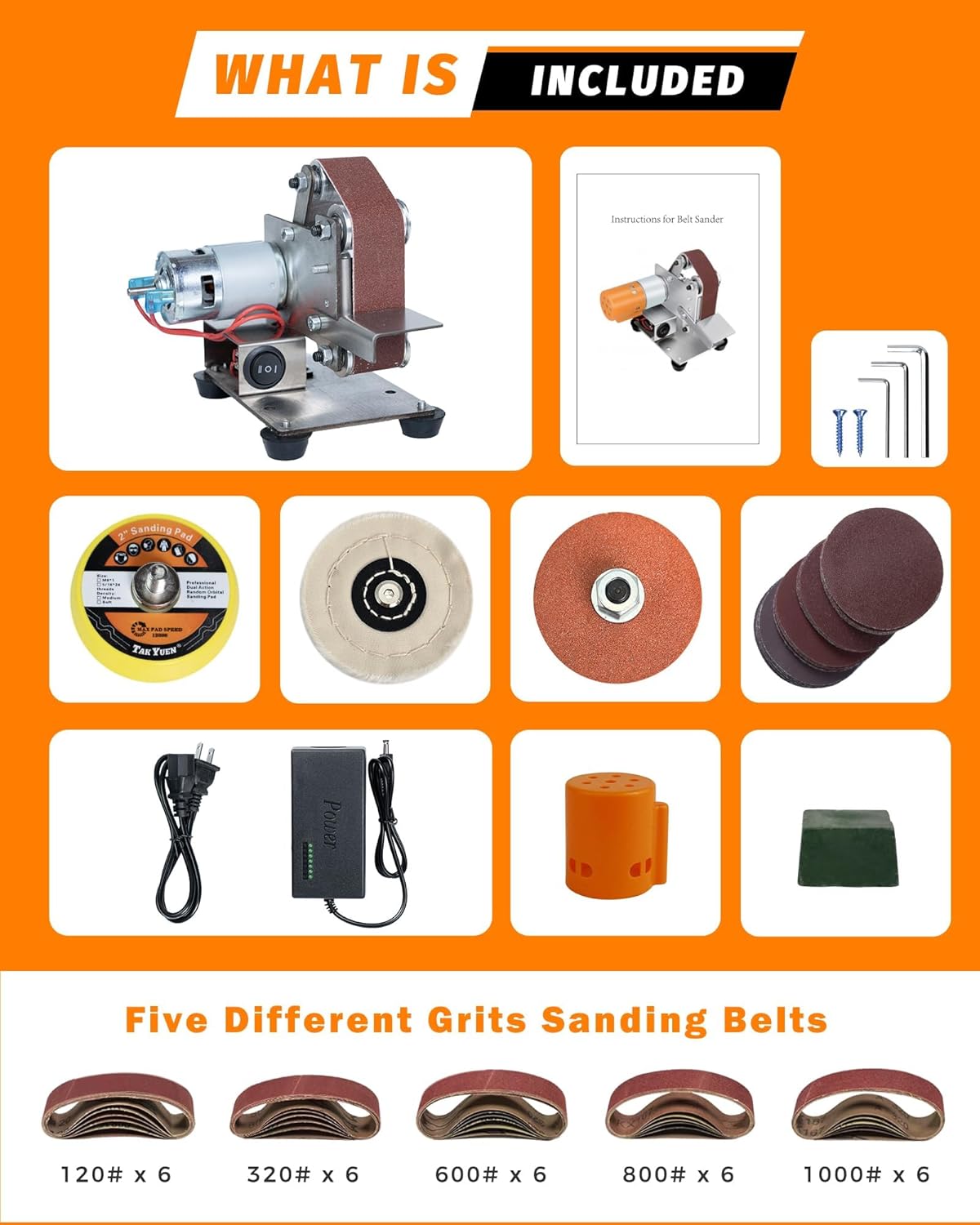 Mini Belt Sander, Electric Small Sander Knife Making Supplies, 7 Adjustable Speed Electric Knife Sharpener, Power Belt Grinder for Woodworking, Metal Working DIY (6.5'' x 6.8'' x 4.8'')