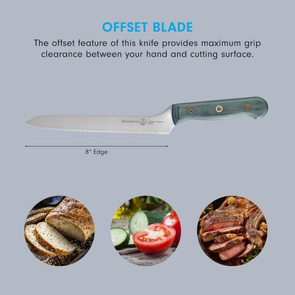 Messermeister Custom 8” Offset Scalloped Knife - X50 German Stainless Steel - Rust Resistant & Easy to Maintain - Made in Solingen, Germany