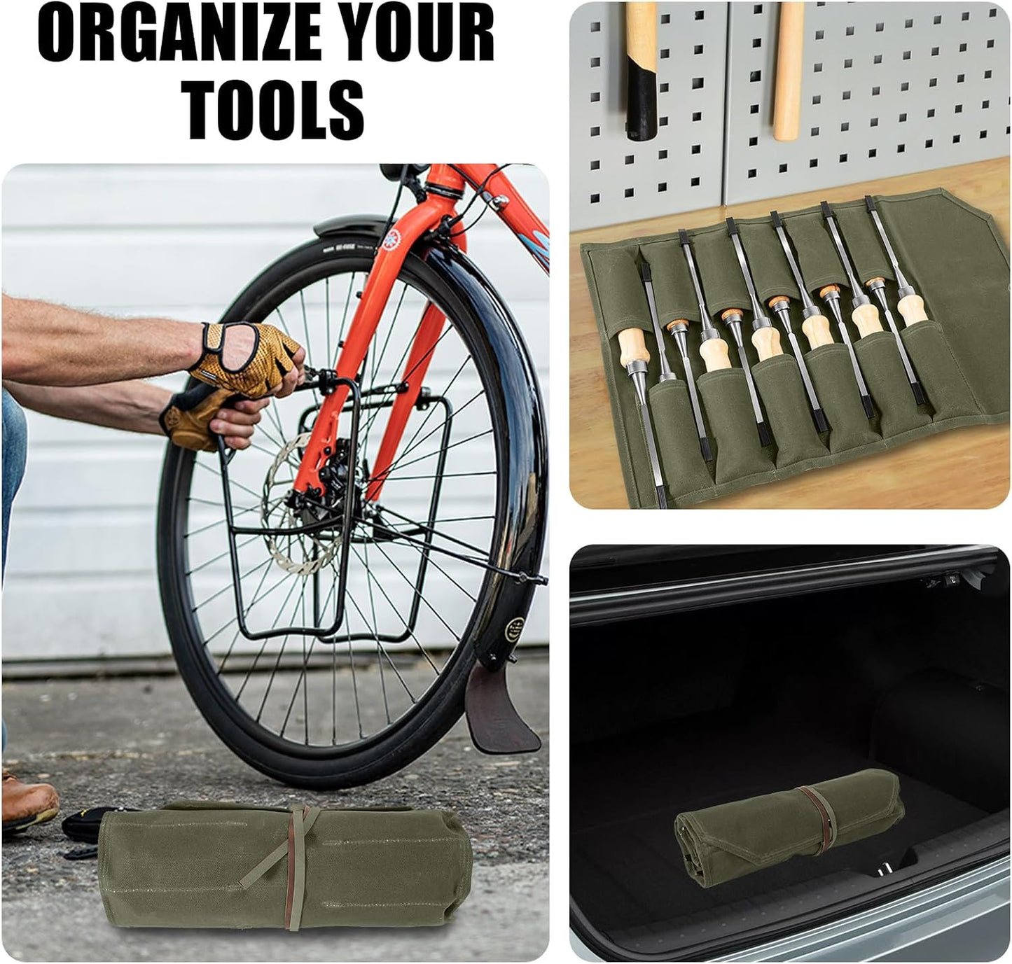 Chisel Roll,6 Pockets Roll Up Tool Pouch,Waxed Canvas Small Tool Roll Organizer and Wrench Roll Up Pouch,Store Chisel,Wrench,Pliers,Carving Knife (12-Brown)