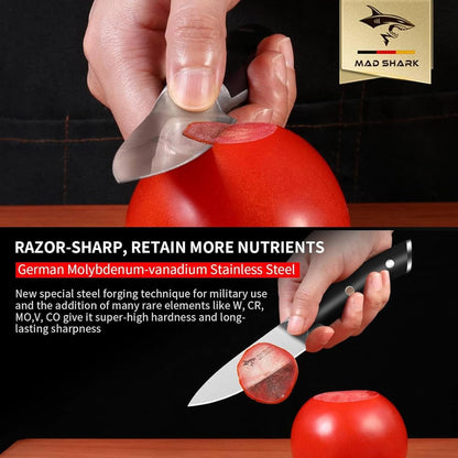 MAD SHARK 3.5 inch Paring Knife, Small Kitchen Knives Ergonomic Handle, Ultra Sharp Fruit Knife for Fruits,Vegetables, Forged Synergy by German Stainless Steel