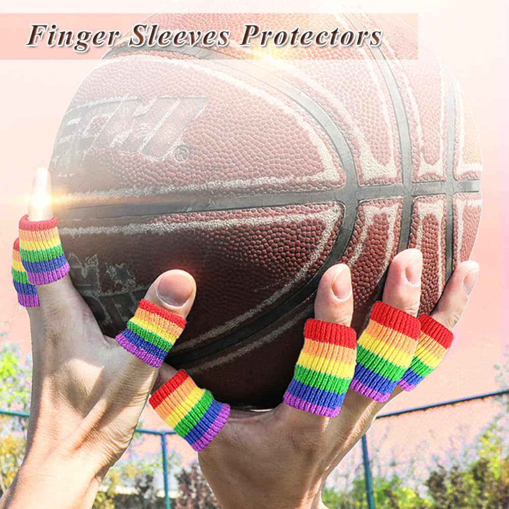 Finger Sleeves Protectors, 10Pcs Sport Finger Sleeves Elastic Thumb Brace Support for Basketball Golf Premium Fingers Sleeve for Arthritis Perfect for Relieving Pain (10PCS black set)