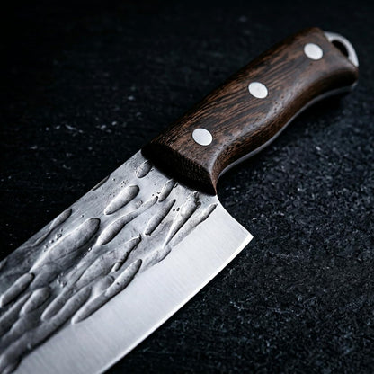 KOFERY Damascus Steel Butcher Knife Set with Full Tang Blades for Pit Master BBQ Meat Carving, Smoking Meat & Game Processing with Canvas Knife Roll for Camping, Gift for Men