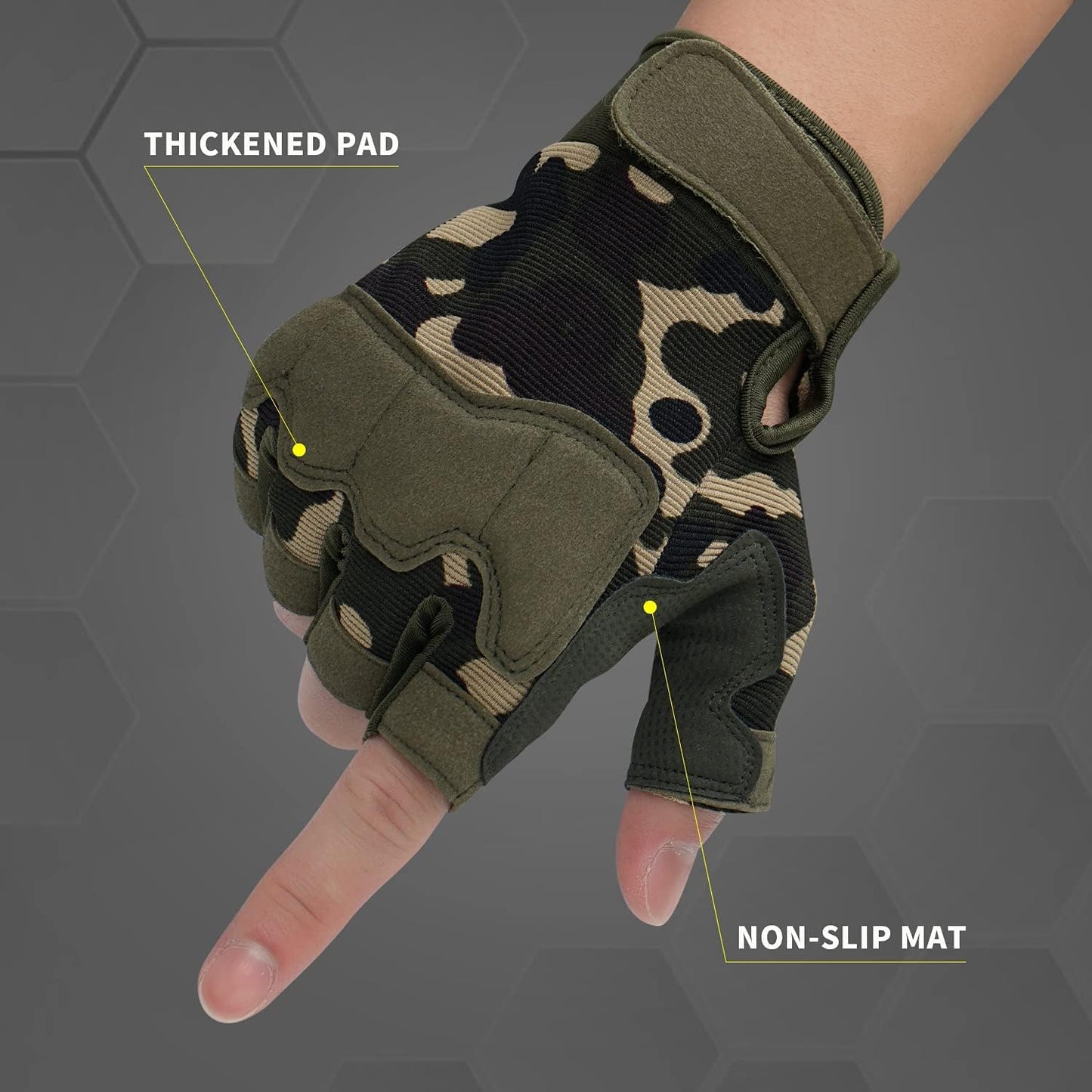 FIORETTO Fingerless Workout & Exercise Gloves for Gym, Weight Lifting, Airsoft, Shooting, Hunting, Hiking, Cycling, Driving, Motorcycle, Climbing M210603