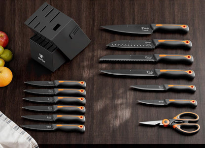 Knife Block Set -15 PCS Dishwasher Safe Kitchen Knife Set, High Carbon Stainless Steel, Razor-Sharp knives set with sharpener, Non-Slip Handles, Elegant Box for Her Him Women Dad Father