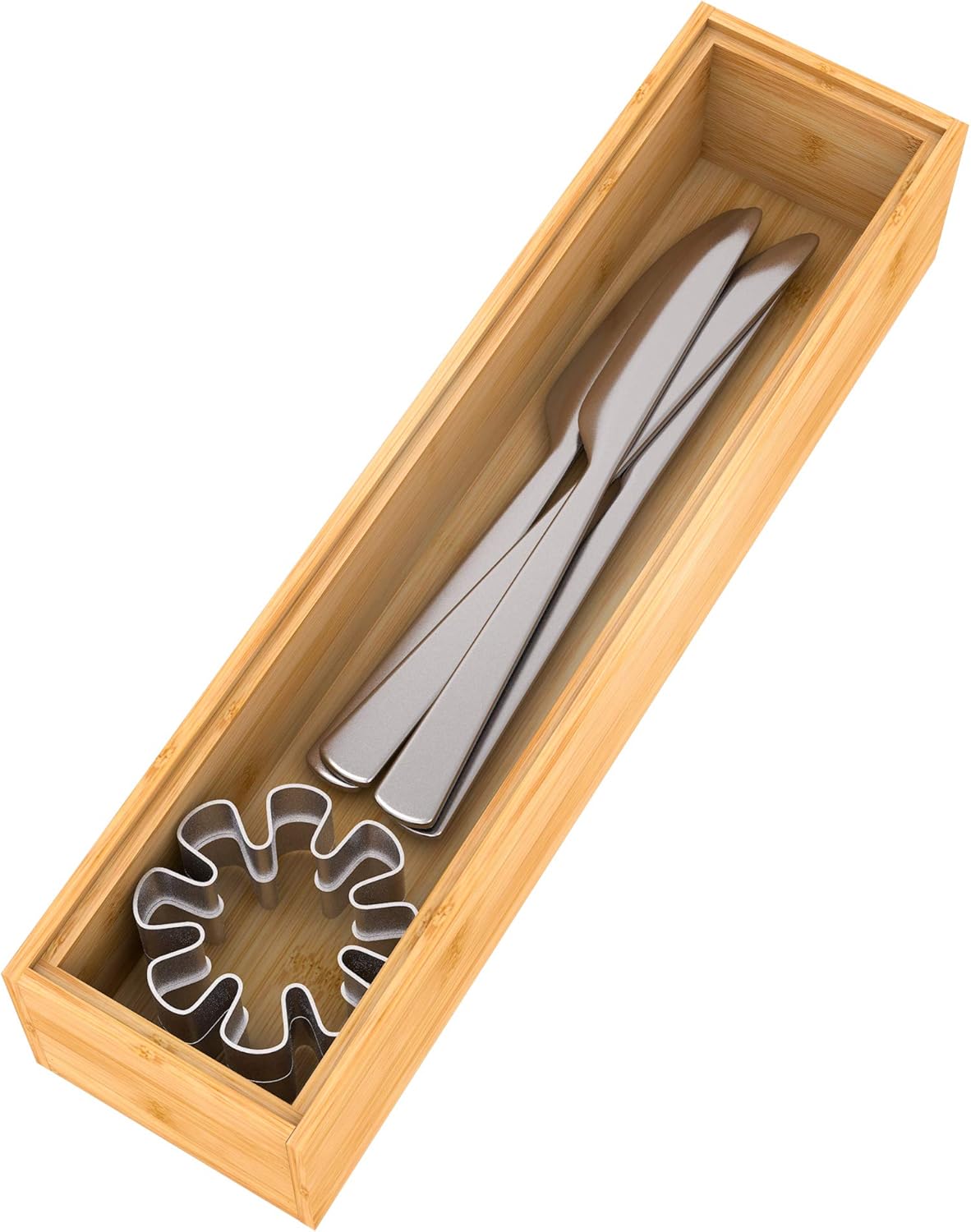 Utensil Organizer Silverware Drawer Organizer - Stackable Bamboo Flatware Caddy Cutlery Holder, Wooden Storage Boxes Tray for Bedroom,Office, Bathroom, Vanity & Garage Tool Organization(9"3"2.5")