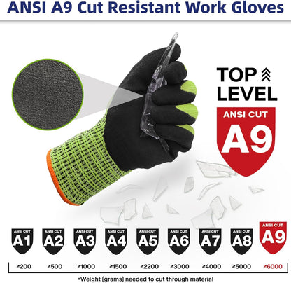 Schwer ProGuard High Level Cut Resistant Work Gloves PR3326 for Extreme Protection，ANSI A9 Cut Gloves with Reinforced Thumb, Non Slip, Breathable, Durable, Touch-screen, Black 1 Pair（XL）