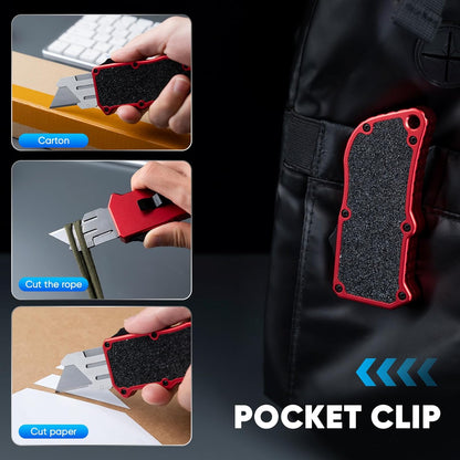 XXV Aluminum Alloy Utility Knife, Box Cutter,Cute Heavy Duty Pocket Knife, Safety Replaceable Blade EDC Razor Knives with 10Pcs Replaced Blades,Black