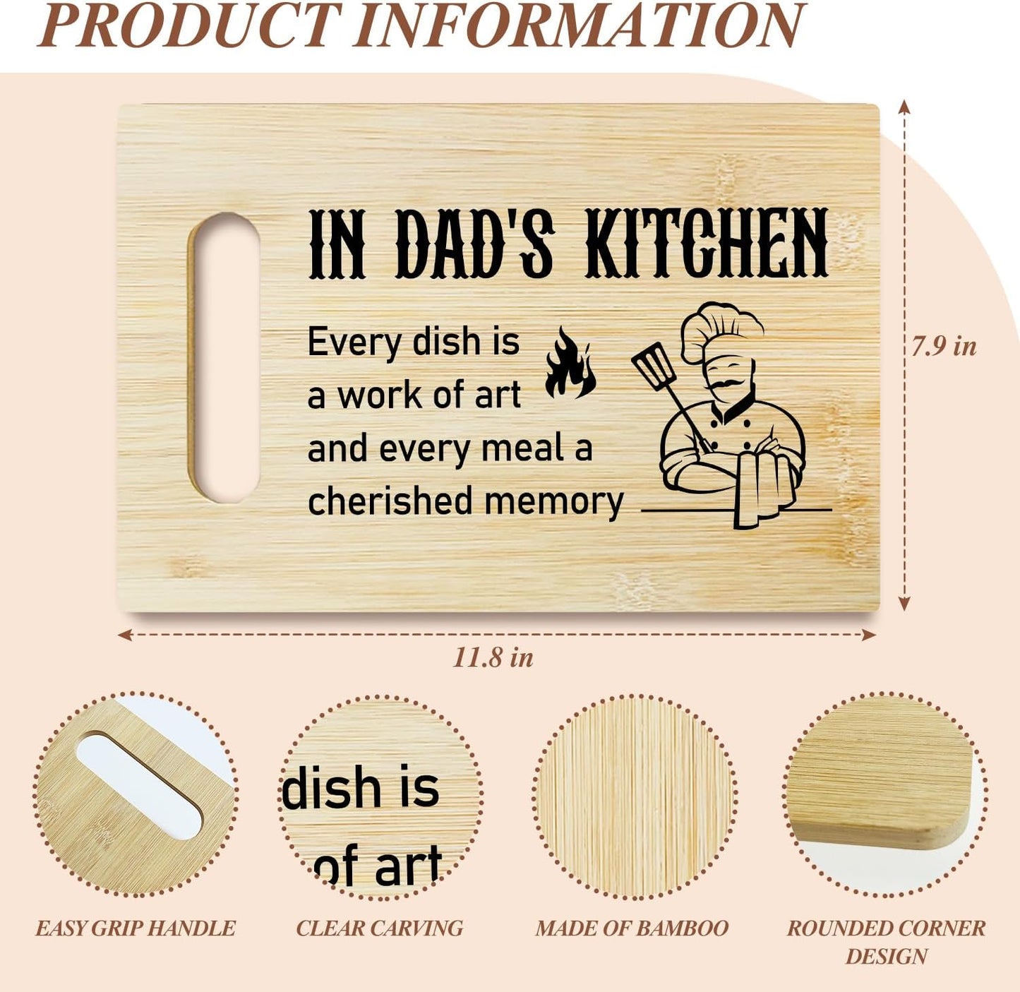 Best Dad Ever Bamboo Cutting Board, Grilling Gift For Men, Funny Charcuterie Boards for Home Kitchen Decor, Father's Day Birthday Gifts for Dad from Daughter Son -047