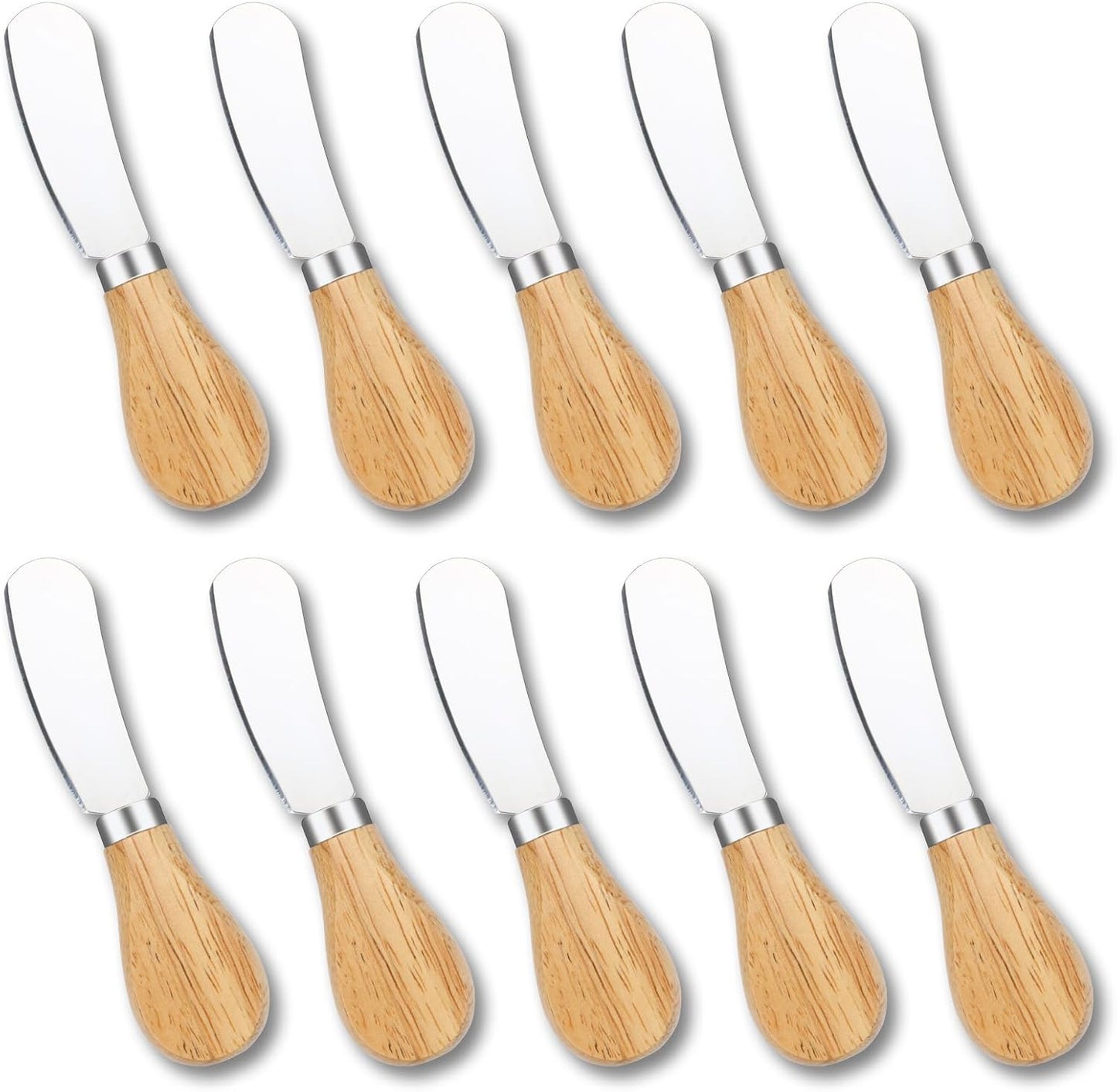 10 Pcs Cheese Spreader Knives, Mini Butter Spreader with Wooden Handle, Stainless Steel Cheese Knife Set for Charcuterie Board, Sandwich, Appetizers, Cocktail Spreading