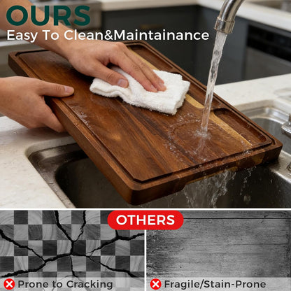 Walnut Cutting Board, Made in USA, FSC-Certified Walnut, Cutting Boards for Kitchen with 3 Built-in Compartments and Juice Grooves, End Grain Cutting Board with Handle, for Meat, Fruit(1.2" Thick)