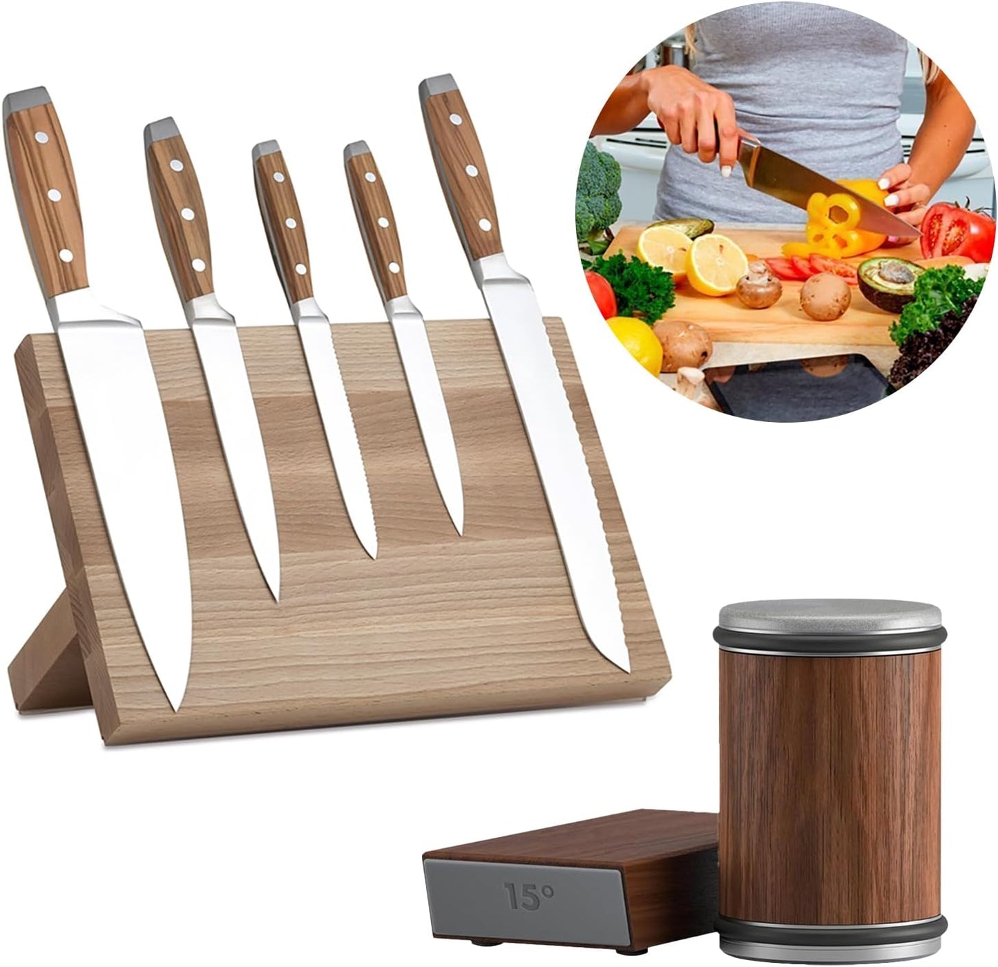 Rolling Knife Sharpener Tool, Roller Edge Countertop Knife Sharpener Kit Set Industrial Diamond Kitchen Knife Stone Set for Steel of Any Hardness and Two Grinding Angles of 15° and 20° (brown)