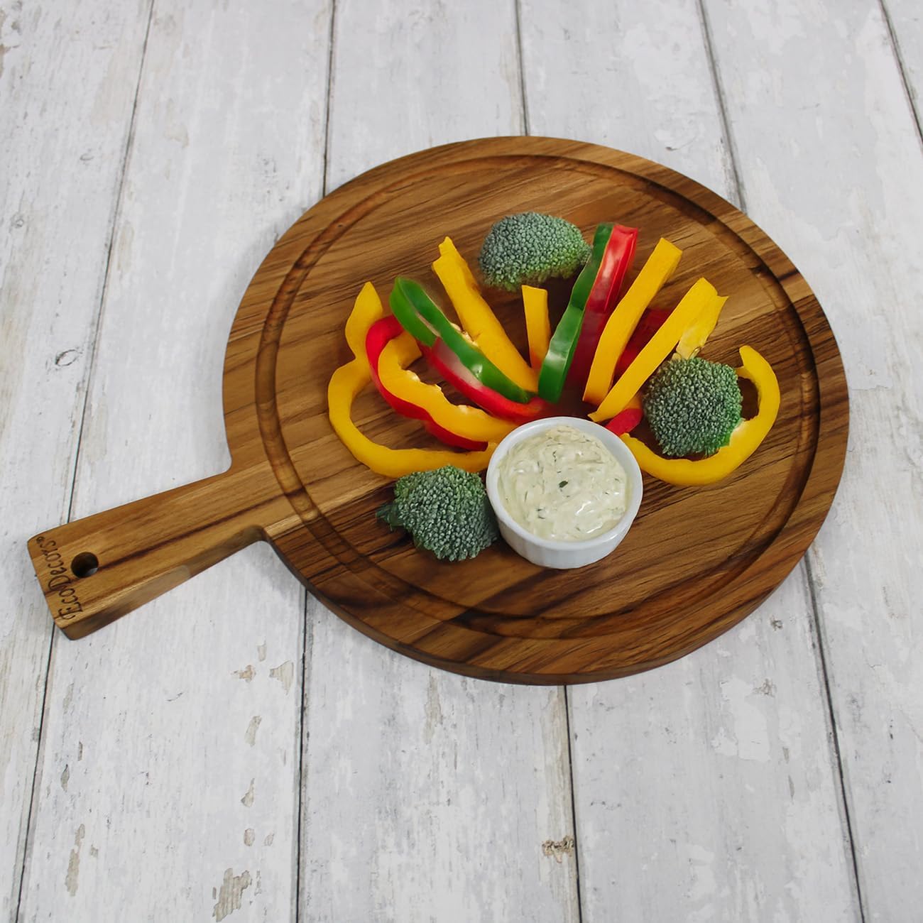 EcoDecors 18"x14" Extra Large Teak Cutting Board, Edge Grain Wood with Juice Groove & Handle, FSC Certified for Kitchen, Carving & Butcher Block Prep