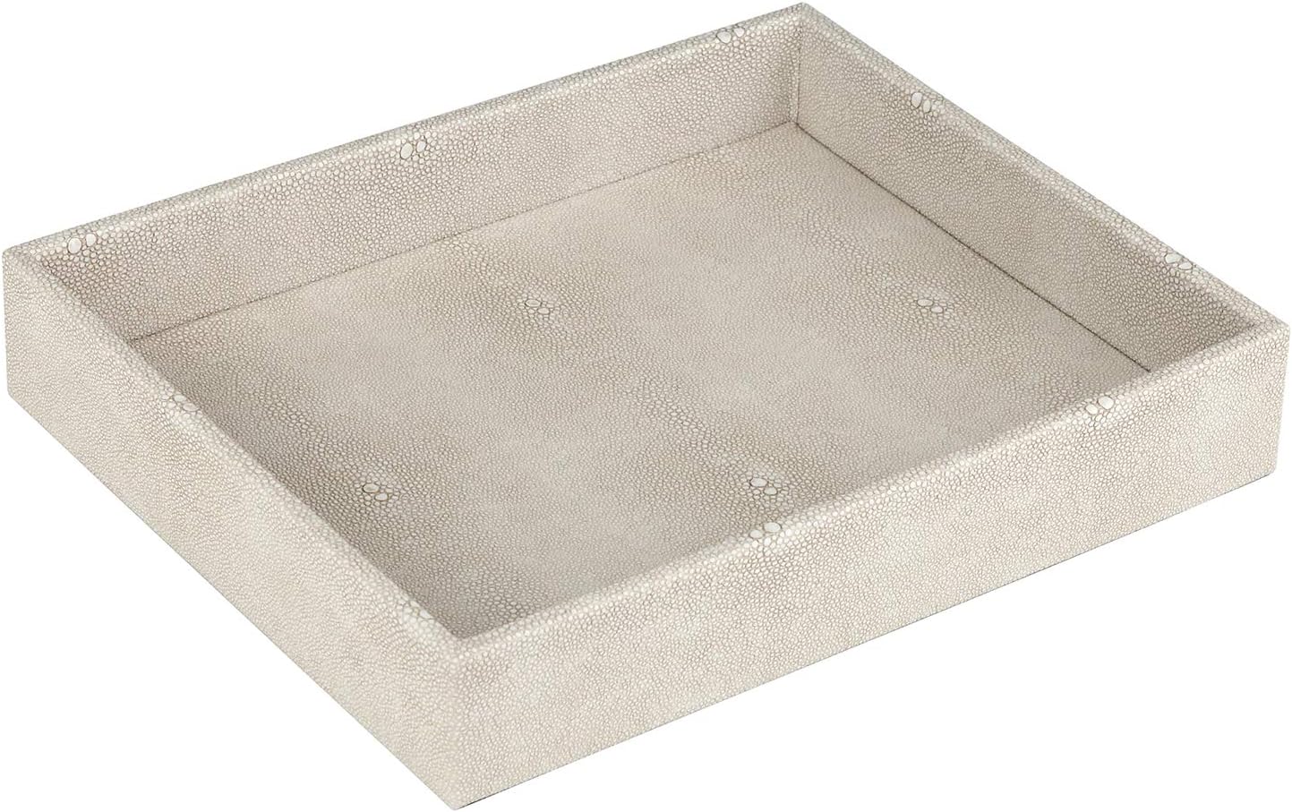 HofferRuffer Faux Leather Vanity Tray, Elegant Desktop Storage Organizer, Decorative Catchall for Perfume, Bathroom Valet, Nightstand or Dresser, 10.2 x 8.4 x 1.8 inches (Grey Stripe)