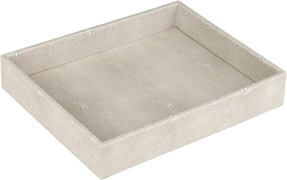HofferRuffer Faux Leather Vanity Tray, Elegant Desktop Storage Organizer, Decorative Catchall for Perfume, Bathroom Valet, Nightstand or Dresser, 10.2 x 8.4 x 1.8 inches (Grey Stripe)