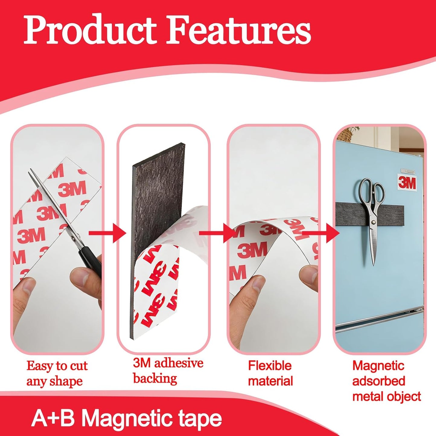 16Pack Magnetic Strip, Magnetic Tape with Adhesive Backing, Magnet Strips Heavy Duty (3" X 1") Strong Adhesive Magnetic Strips for DIY, Fridge, Whiteboard, Crafts, Signs, Cabinet（Right Angle）