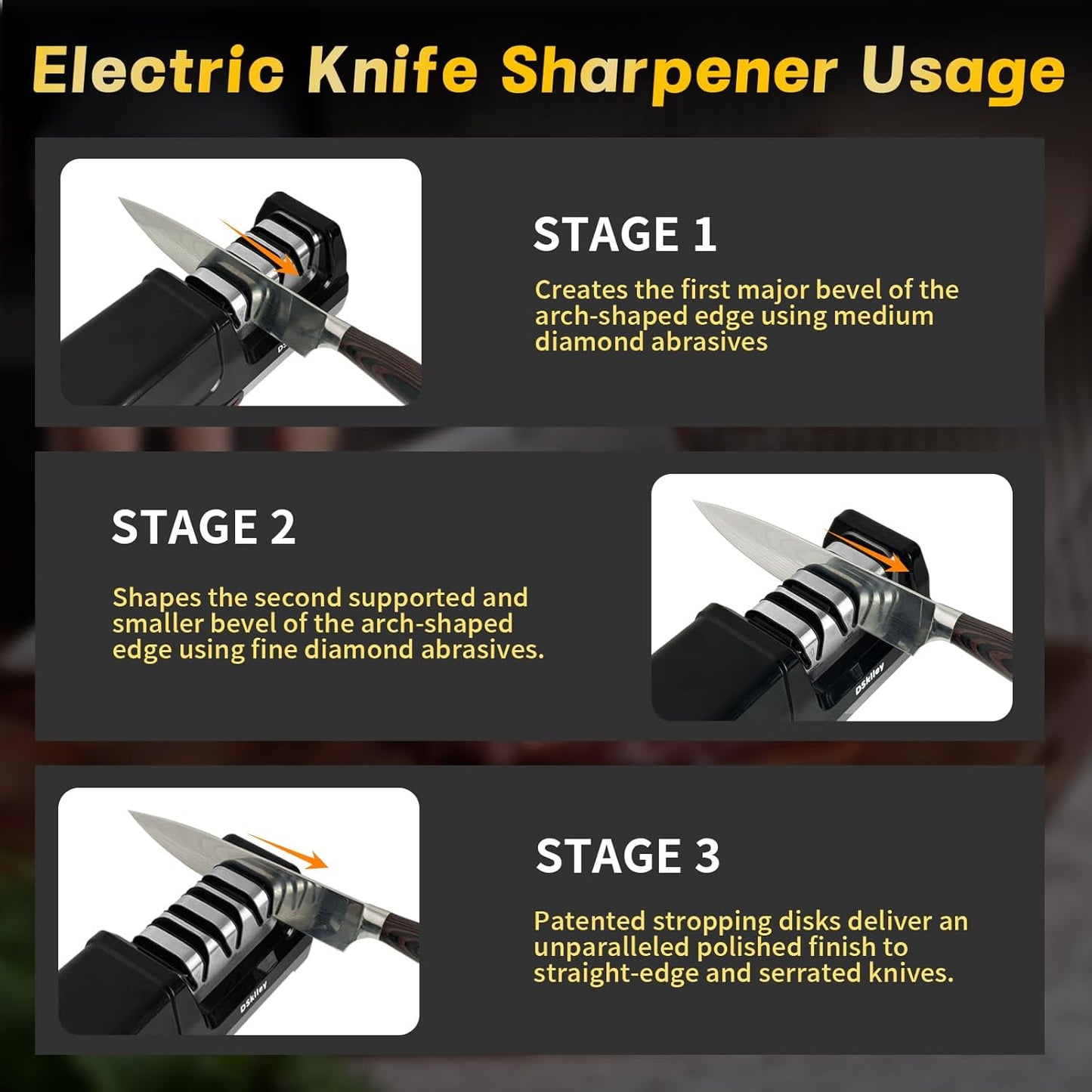 Electric Knife Sharpener for Kitchen – Professional 2-Stage 100% Diamond System with 20° Precision Angle, Fast Sharpening to Restore & Polish Chef Knives (2-Stage Silver)