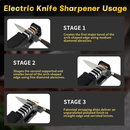Electric Knife Sharpener for Kitchen – Professional 2-Stage 100% Diamond System with 20° Precision Angle, Fast Sharpening to Restore & Polish Chef Knives (2-Stage Silver)