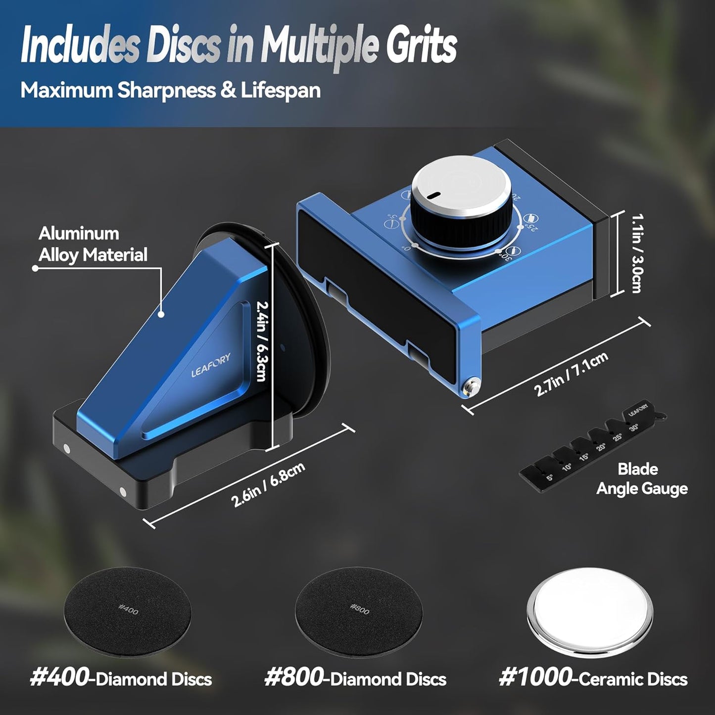Adjustable Rolling Knife Sharpener with 6 Precision Angles, Magnetic Knife Sharpening System with Diamond & Ceramic Discs, Heavy Duty Metal Construction, Ideal Gift for Men