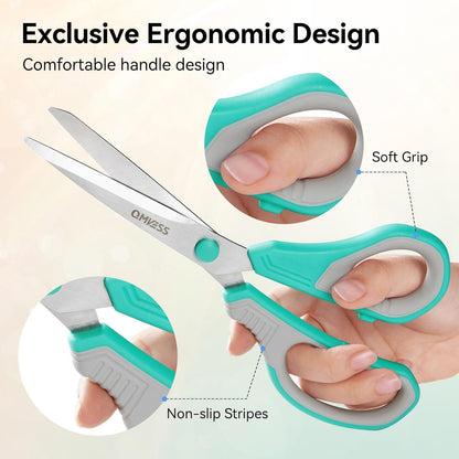 QMVESS 8.5" Scissors All Purpose 3 Pack, Ultra Sharp 2.5mm Thick Blade Scissors for Office, Professional Ergonomic Comfort Grip for Office School Home Fabric Sewing DIY Craft Cutting General Use