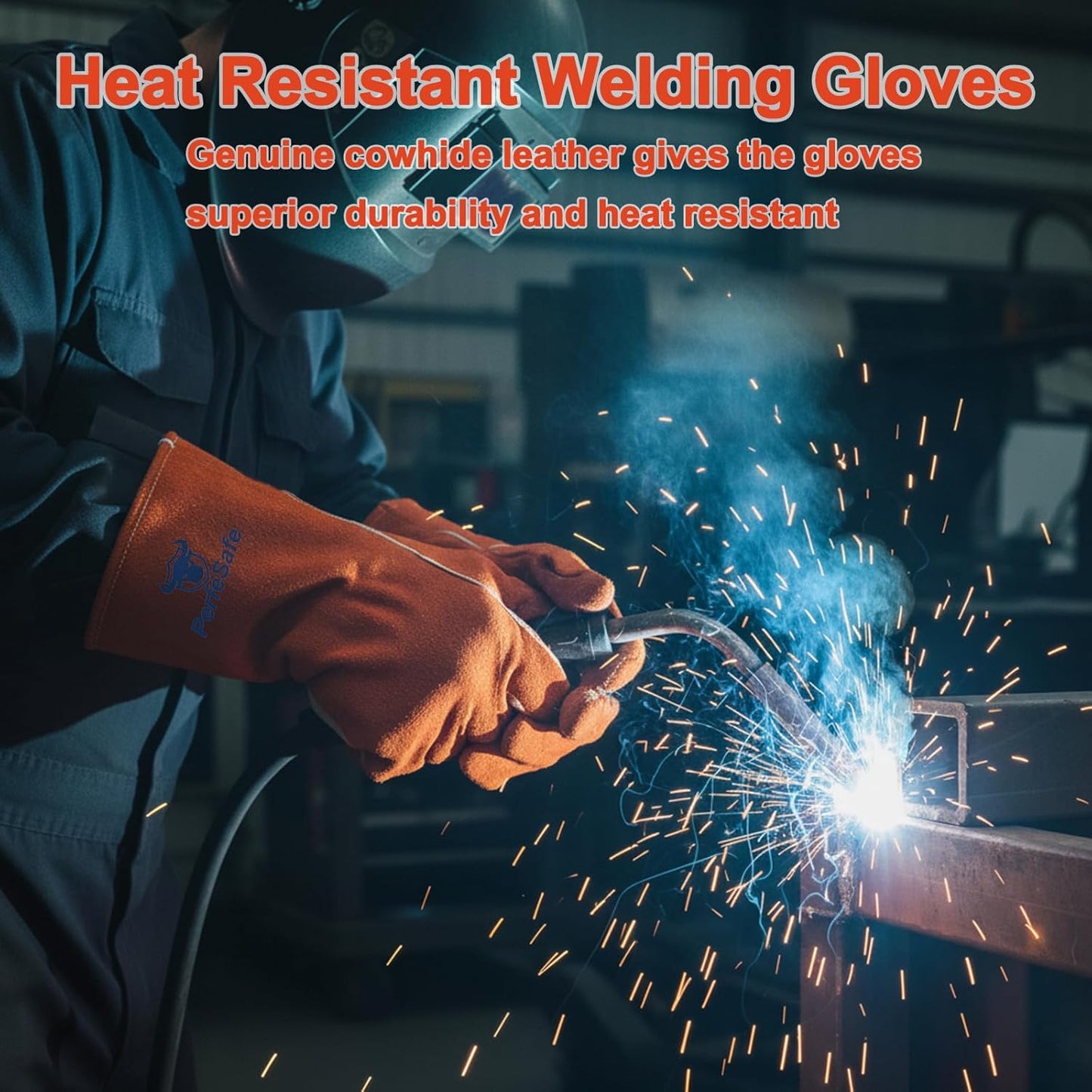 Welding Gloves 14 Inches, Heat Resistant 932℉ Leather Welding Gloves for MIG, TIG, Stick, Long Sleeve Grill Gloves for Welding, Fireplace, BBQ, Oven, Furnace, Wood Stove, Animal Handling