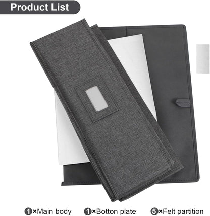 China Storage Containers Hard Shell 2 Pack, Platter Storage Case 17" x 13" x 6", 5 Felt Dividers Included, Structured Top and Stackable (Linen Grey)