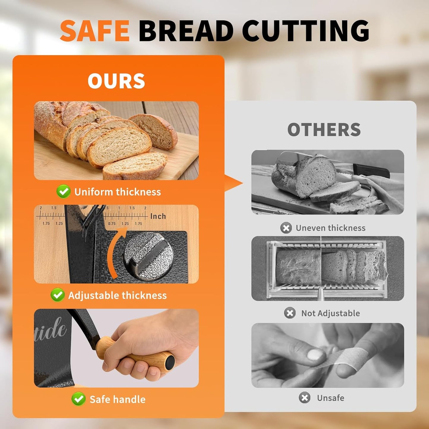 Upgrade Manual Bread Slicer for Homemade Sourdough - Adjustable Thickness & Evenly Slice, Bread Slicer with Scale Lines, Hand Crank, Suction Cups and Bread Guide for Sandwiches, Toast, Bagel, Baguette