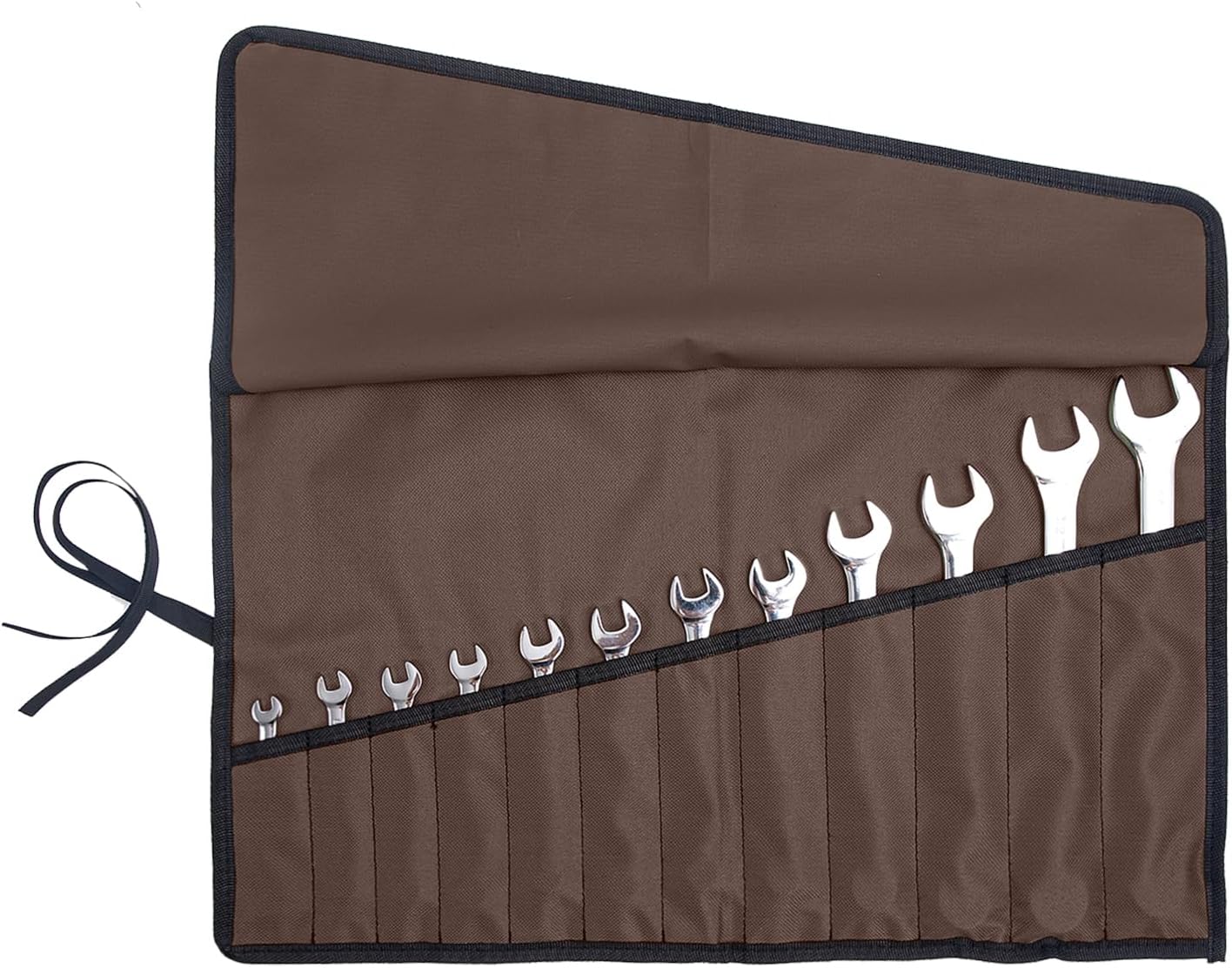 Chisel Roll,6 Pockets Roll Up Tool Pouch,Waxed Canvas Small Tool Roll Organizer and Wrench Roll Up Pouch,Store Chisel,Wrench,Pliers,Carving Knife (12-Brown)