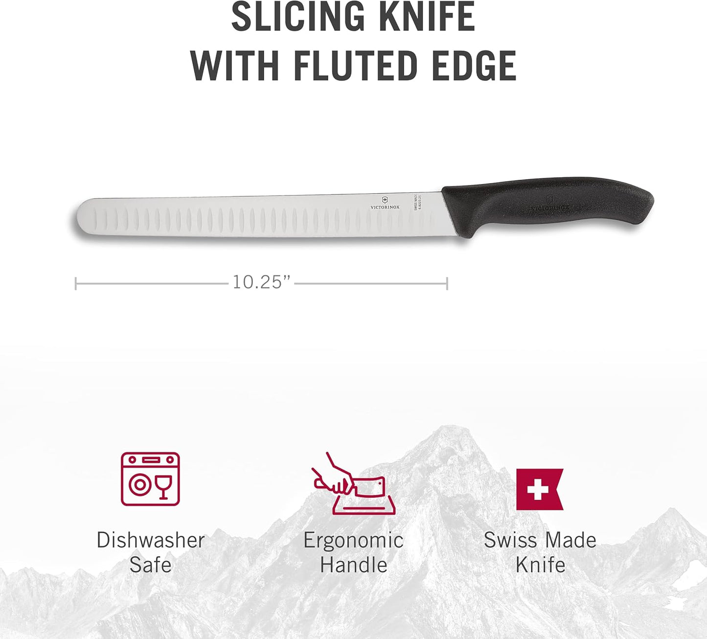 Victorinox 10.25 Inch Swiss Classic Slicing Knife with Granton Blade, Black (6.8223.25US1)