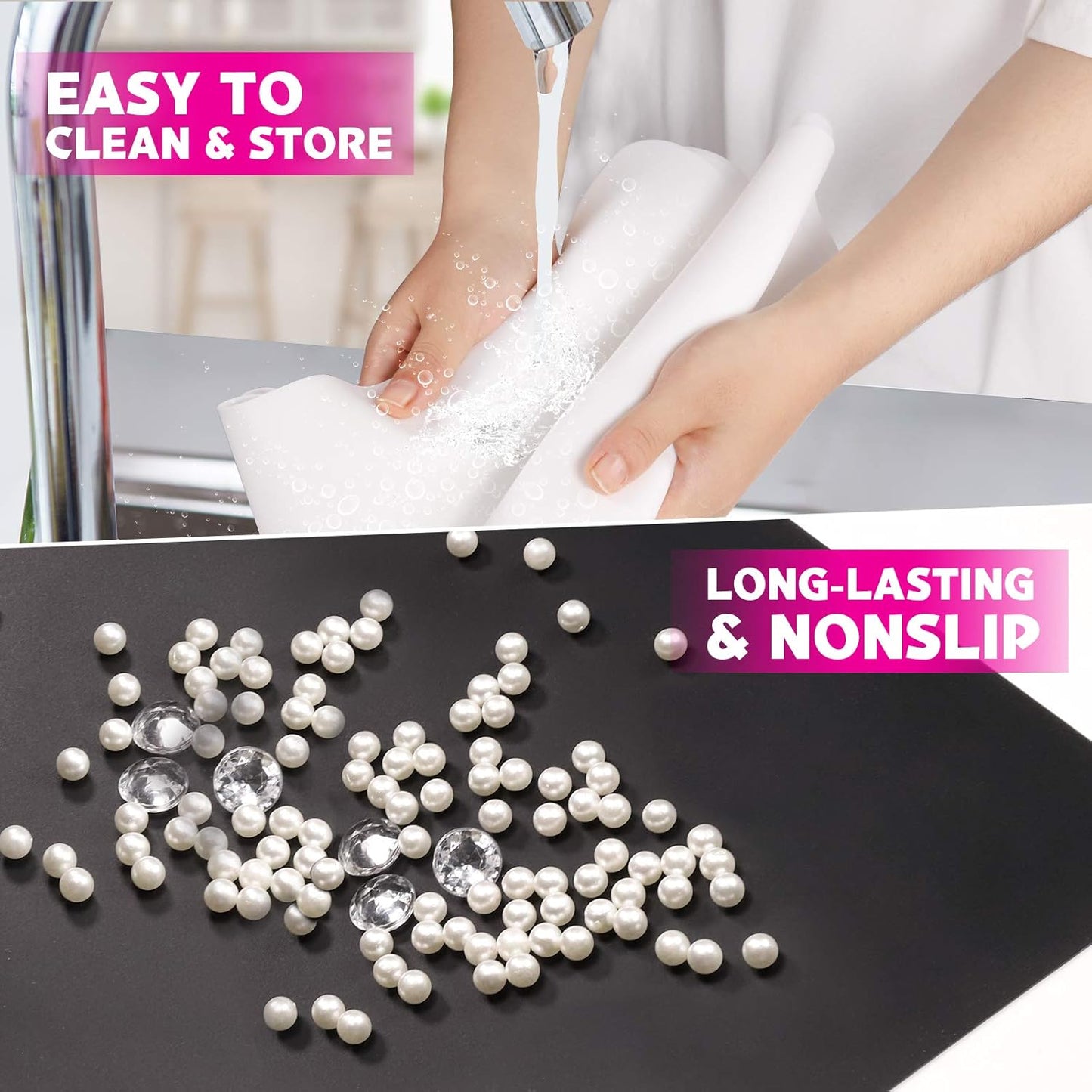LEOBRO Silicone Mats for Crafts, 2 Pcs 11.69" x 8.26" Silicone Mats for Resin, Paint Clay Play Dough Mat, DIY Arts and Crafts, Light Gray & Clear