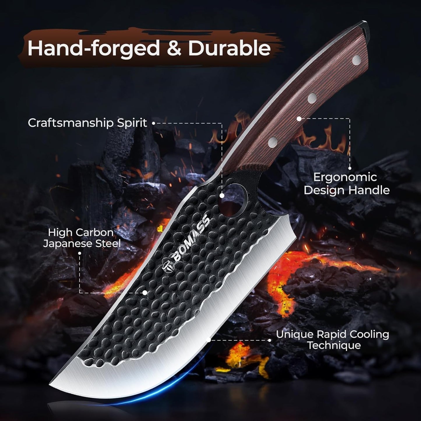 Butcher Knife Meat Cleaver Knife, Hand Forged Japanese Knife Set of 3, High Carbon Kitchen Knife & Serbian Chef Knife & Boning Knife for Meat Cutting, Outdoor Cooking BBQ Camping Gift for Men