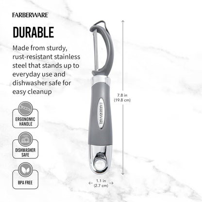 Farberware Pro2 Vegetable Peeler, Euro Peeler with Razor-Sharp Stainless Steel Blade, Swivel Peeler for Potatoes, Fruits, and Vegetables, Built-In Bud Remover, Dishwasher Safe