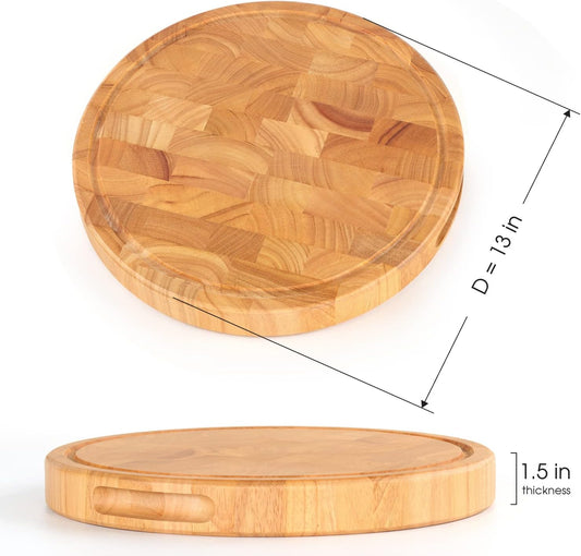 End Grain Cutting Board, Extra Large & Thick, End Grain Built-In Compartment and Juice Canal, Heavy Duty Chopping Board, Thick Carving Board for Bread Fruits Meat (17x13 Inches)
