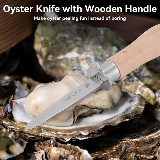 Oyster Knife, Oyster Shucking Knife with Wooden Handle Oyster Opener Tool for Seafood