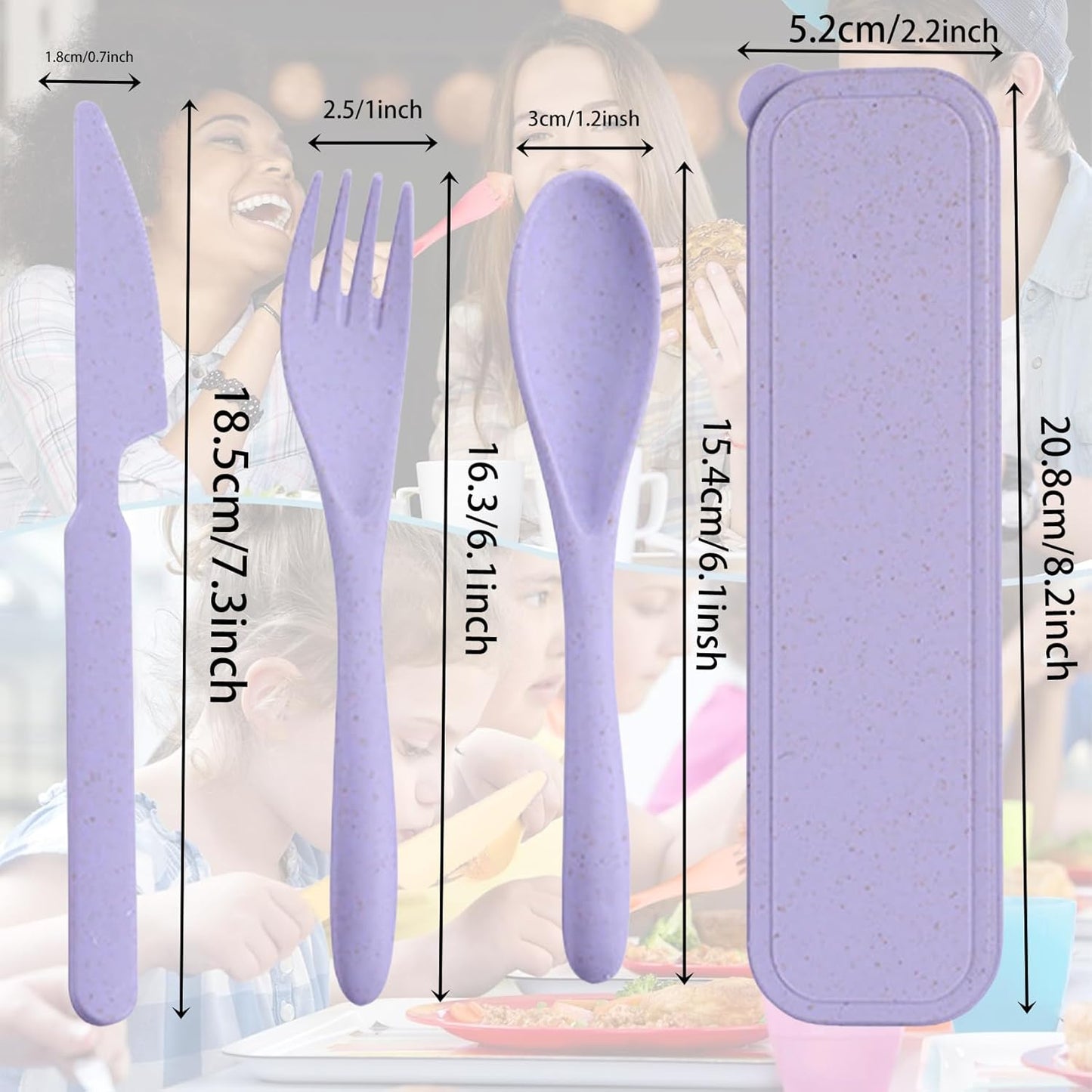 1 Set Wheat Straw Reusable Travel Utensils with Case, Portable Cutlery Set, BPA-Free Eco-Friendly Knife Spoon Fork, for Office, Dorm & On-the-Go(Purple)