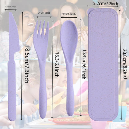 1 Set Wheat Straw Reusable Travel Utensils with Case, Portable Cutlery Set, BPA-Free Eco-Friendly Knife Spoon Fork, for Office, Dorm & On-the-Go(Purple)