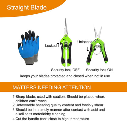 5 Pack Pruning Shears, Garden Shears with Gardening gloves, Garden Clippers Handheld, Straight Stainless Steel Garden Snips, Gardening Shears, Garden Scissors, Lengnoyp Pruners for Gardening