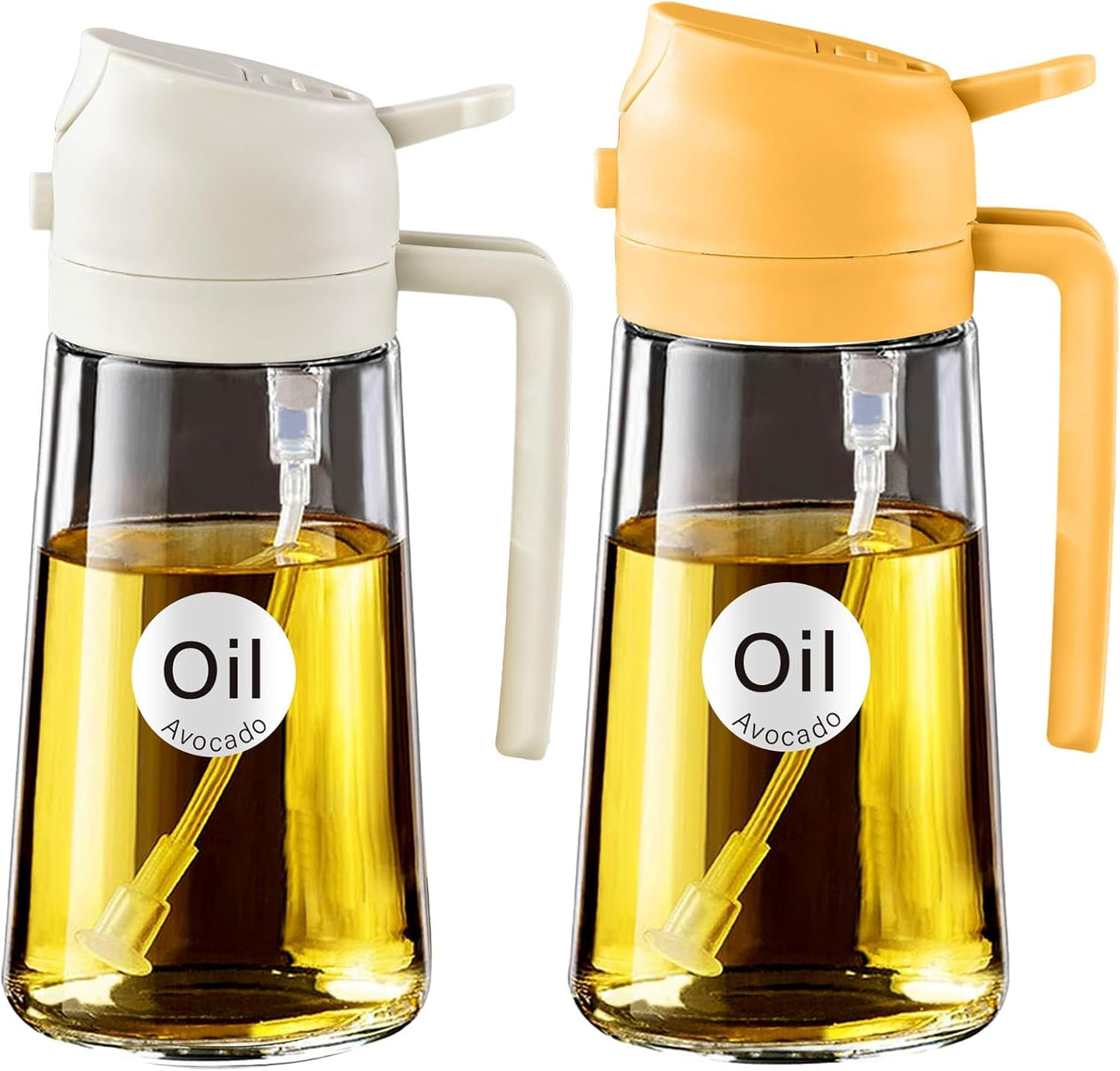 YARRAMATE 16oz/470ml Glass Olive Oil Sprayer for Cooking with Stickers, 2 in 1 Oil Dispenser for Kitchen Gadgets, Food Grade Premium Spray Bottle for Salad, Frying, BBQ (Creamy White)