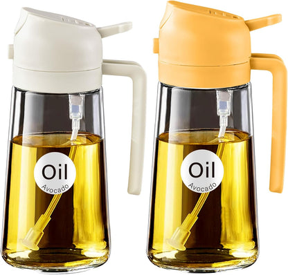 YARRAMATE 16oz/470ml Glass Olive Oil Sprayer for Cooking with Stickers, 2 in 1 Oil Dispenser for Kitchen Gadgets, Food Grade Premium Spray Bottle for Salad, Frying, BBQ (Creamy White)