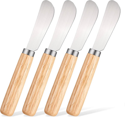 4 PCS Cheese Spreader, Stainless Steel Blade Butter Spreder Knife Wooden Handle Butter Knives Spreaders for Smooth Spreading Cheese Cream Jam Sandwiches Peanut Kitchen Utensils