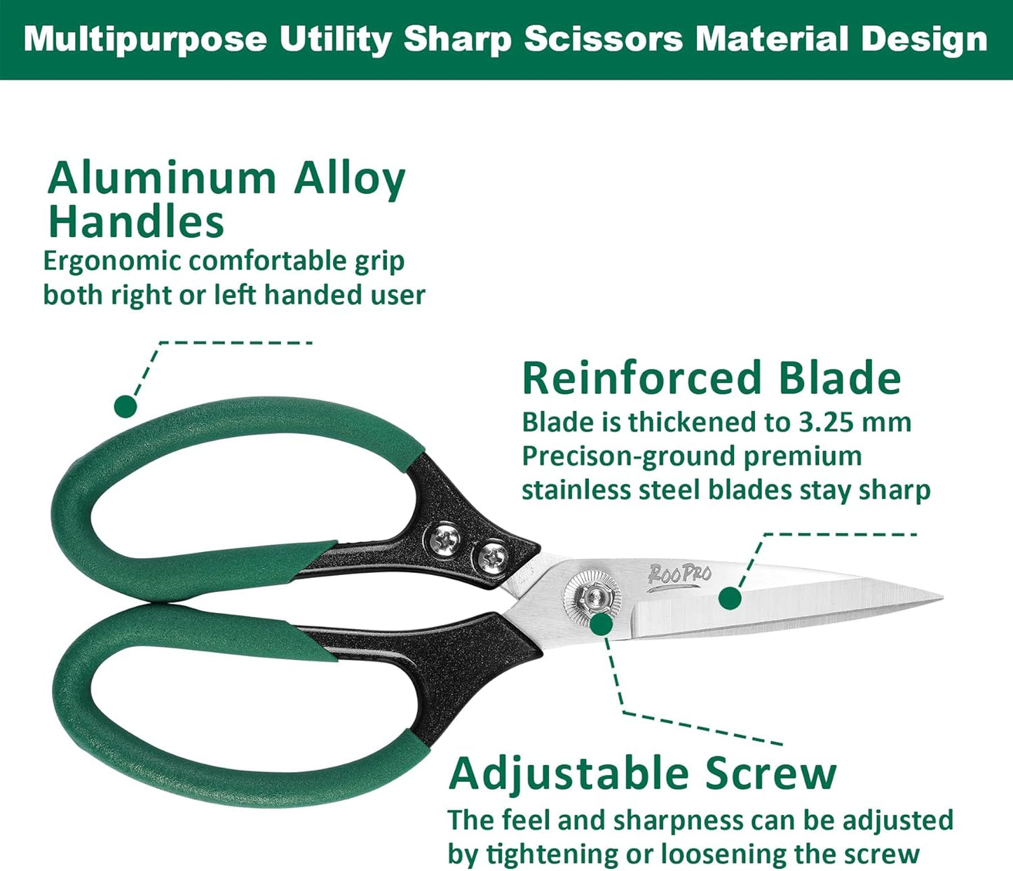 Heavy Duty Scissors All Purpose, 8.5 inch Stainless Steel Utility Sharp Shears, Aluminum Alloy Handle for Cutting Cardboard,Carpet,Fabric,Leather,Rope,Rubber,Plastic and Kitchen or Workshop Use