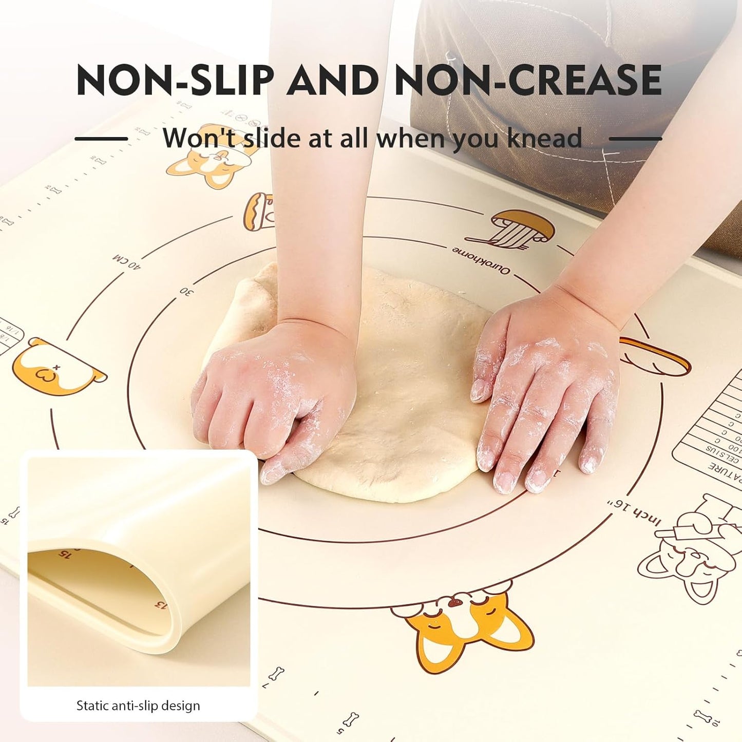 Ourokhome Silicone Baking Mat Sheet and Pastry Dough Cutter, 0.5 Inch Thick 20'' X 16" BPA free Silicone Rolling Mat, Non-Stick and Anti-Slip, Dishwasher Safe (Beige)