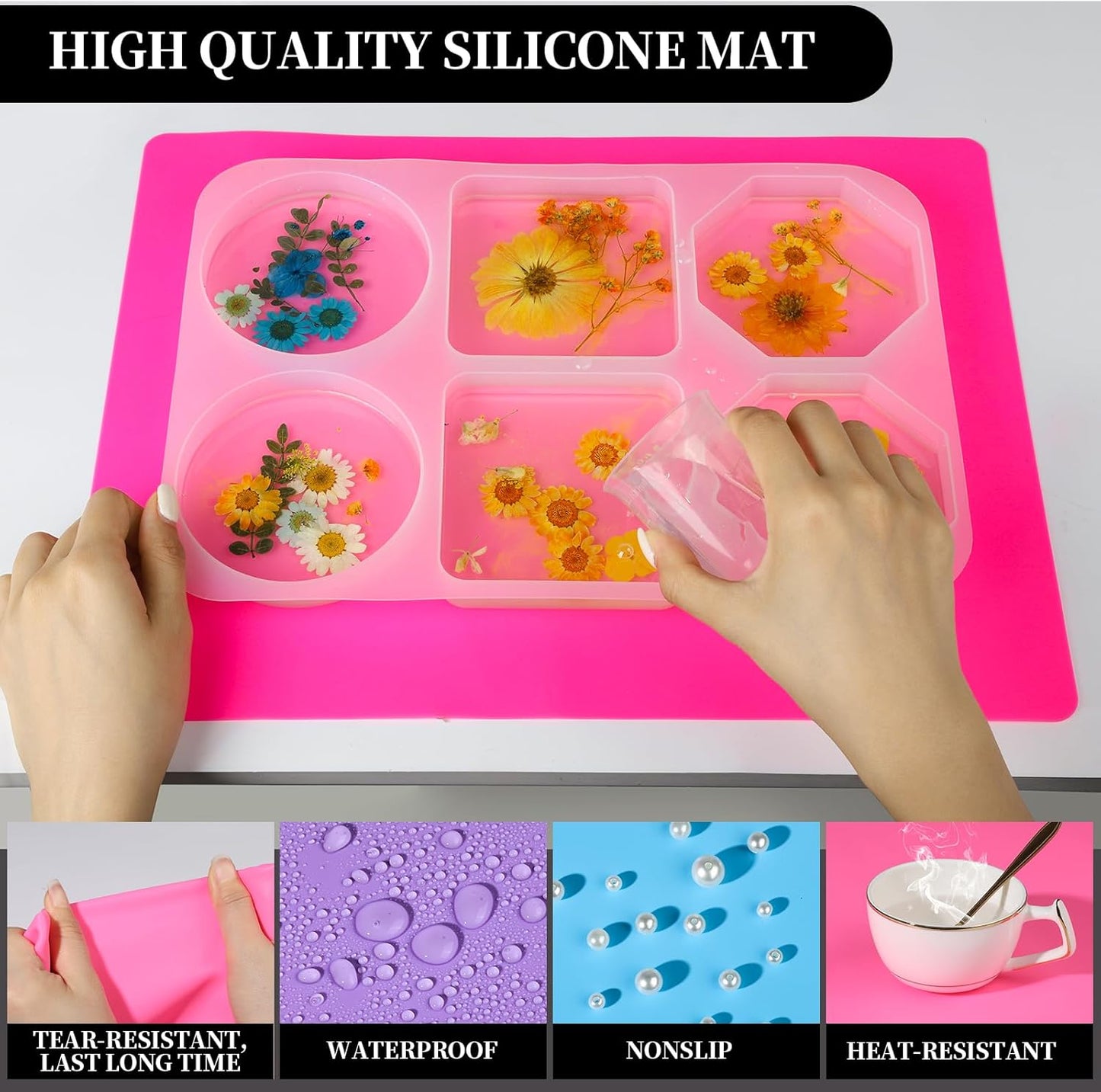 LEOBRO Silicone Mats, 3 PCS 15.7”x 11.7” Silicone Mats for Crafts, Resin Molds, Play Dough Mat for Resin, Clay, Craft Supplies, Orange & Purple & Blue