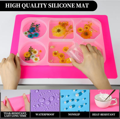 LEOBRO Silicone Mats, 3 PCS 15.7”x 11.7” Silicone Mats for Crafts, Resin Molds, Play Dough Mat for Resin, Clay, Craft Supplies, Orange & Purple & Blue